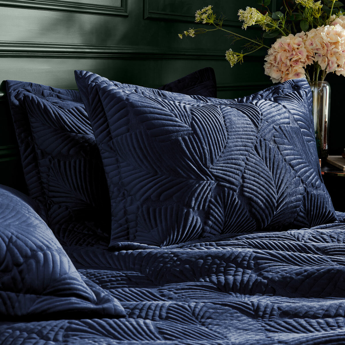 Paoletti Palmeria Velvet Navy Duvet Cover Set in 3 Sizes