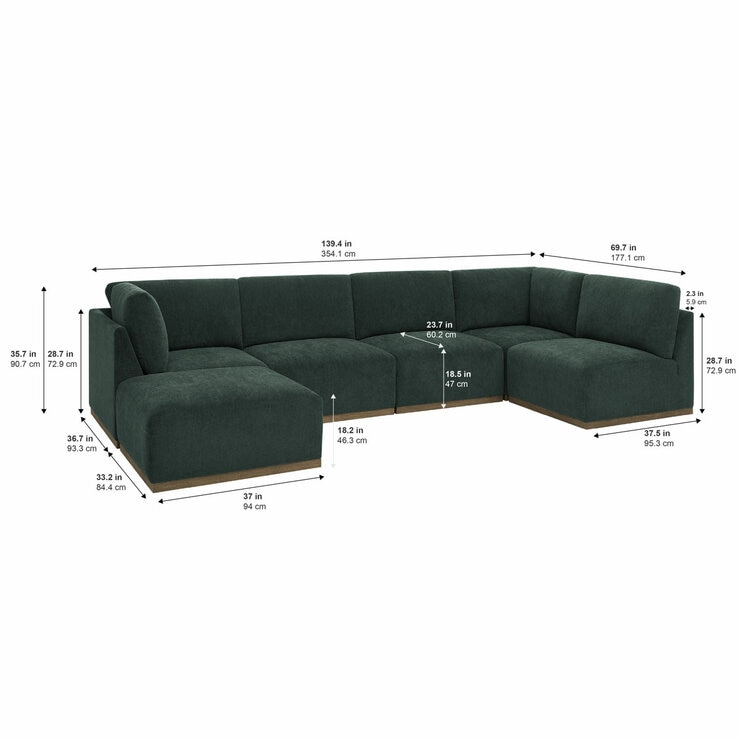 Henredon Murphy Green 6 Piece Modular Fabric Sofa