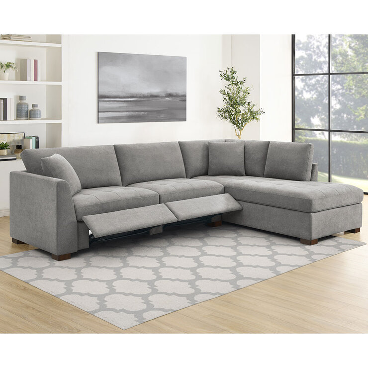 Thomasville Miles Grey Fabric Corner Sofa with Power Footrests