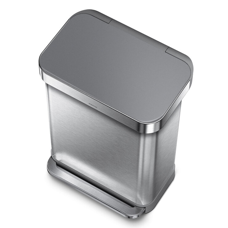 Bin bag feature Simplehuman 55L Rectangular Step Bin, Brushed Stainless Steel with Grey Plastic Lid