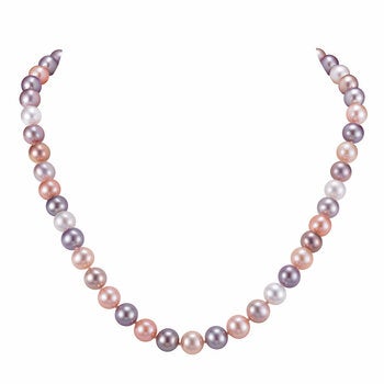 8-8.5mm Cultured Freshwater Multi Pink Pearl Necklace, 14ct Rose Gold