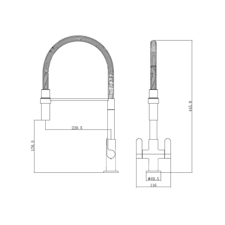Line drawing of tap with dimensions