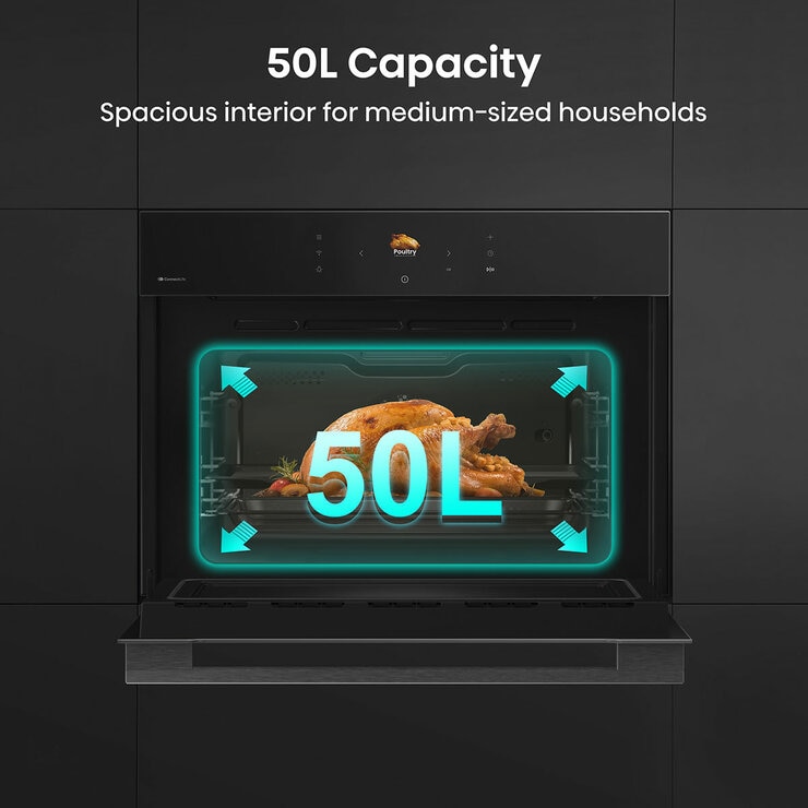 Hisense Hi8 BlackLine BIM4AH8UKWF Built In Electric Single Oven with Microwave, in Jet Black