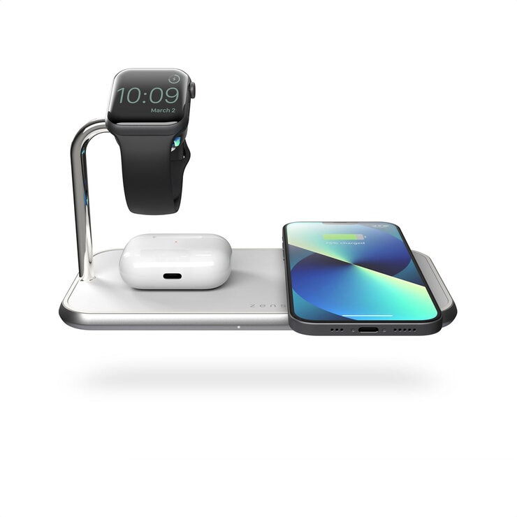 White Zens Aluminium Dual Watch Wireless Charger White Zens Aluminium Dual Watch Wireless Charger