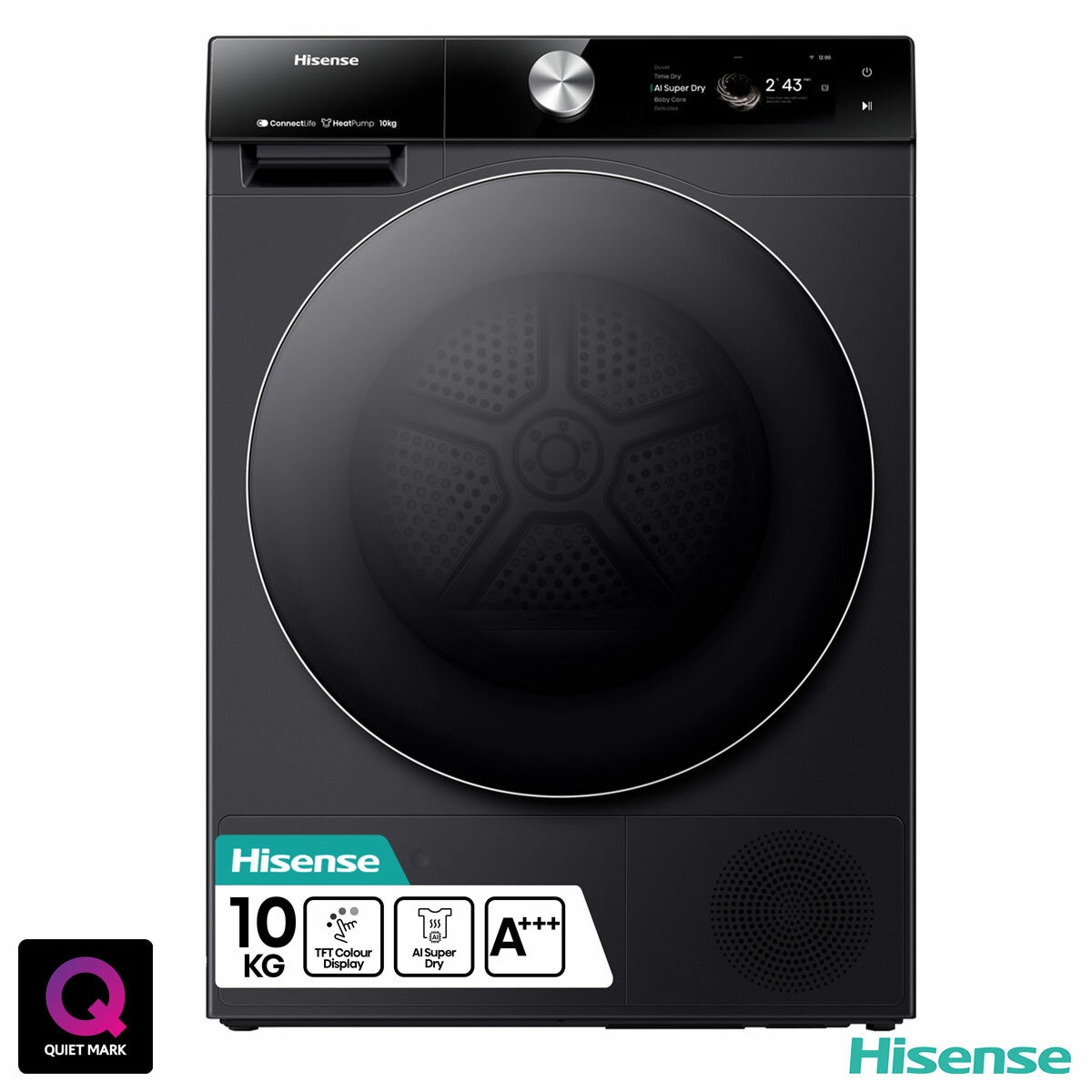 Hisense DH7S107BB, 10kg Heat Pump Tumble Dryer A+++ Rating in Black