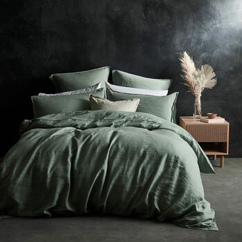 Lazy Linen 100% Washed Green Linen Duvet Cover Set in 3 Sizes