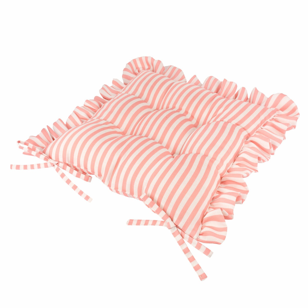 Wylder Millie Ruffle Pink Striped Indoor Outdoor Seat Pad 2 Pack, 40 x 40 cm