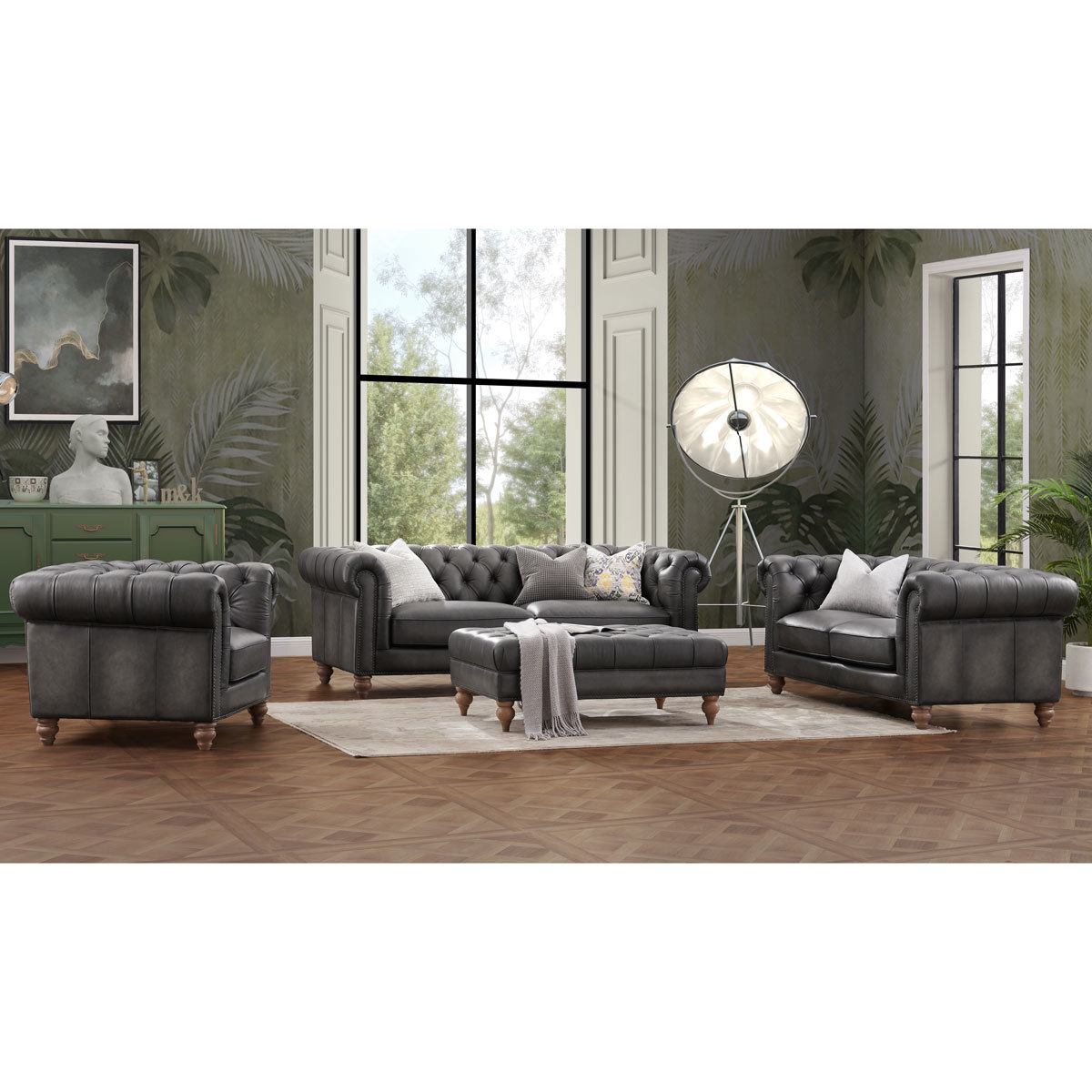 Allington 2 Seater Grey Leather Chesterfield Sofa