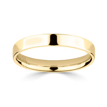 3.0mm Classic Flat Court Wedding Ring, 18ct Yellow Gold