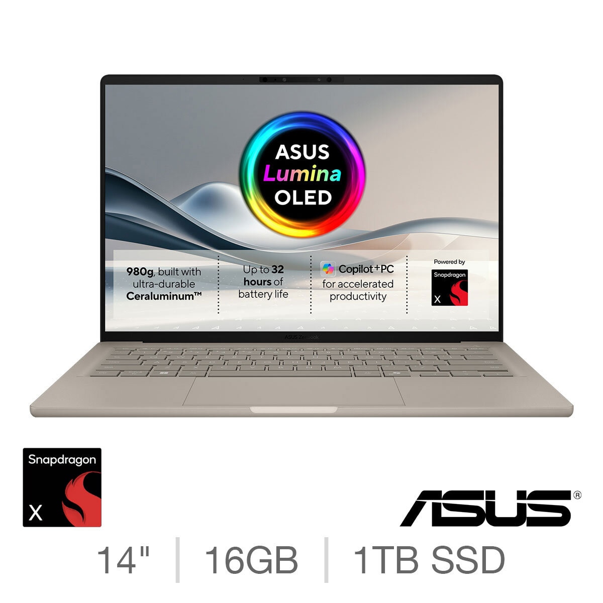 Buy ASUS Zenbook, Snapdragon X, 16GB RAM, 1TB SSD, 14 Inch OLED Laptop, UX3407QA-QD244W at costco.co.uk