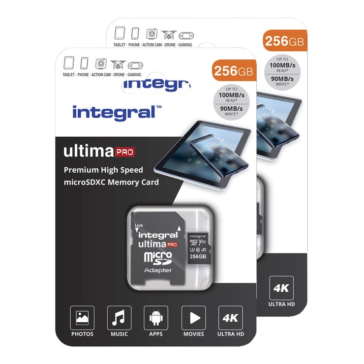 Integral 256GB Micro SD Card, 2 Pack, MicroSDXC UHS1 U3 CL10 V30 A1