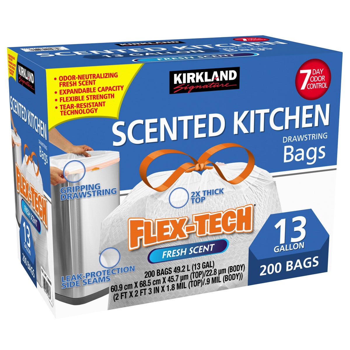 Kirkland Signature 13 Gallon Flex-Tech Scented Bin Bags, Pack of 200