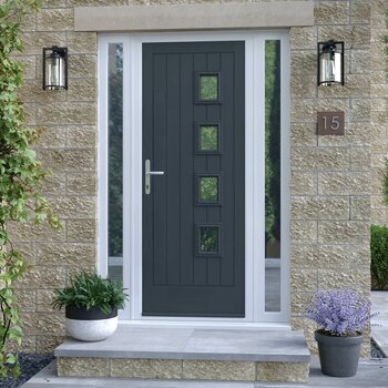 Amsterdam, Right Window Panes, Composite Front Door with Installation up to 1m wide, in Various Colours