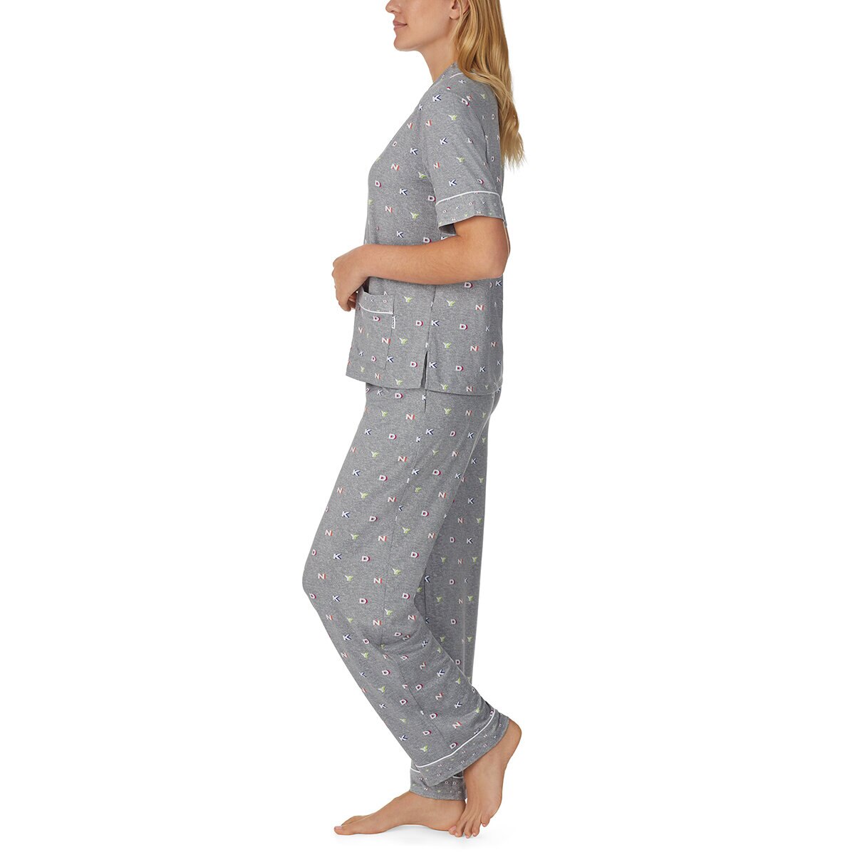 DKNY Notch Collar 3 Piece PJ Set in Grey