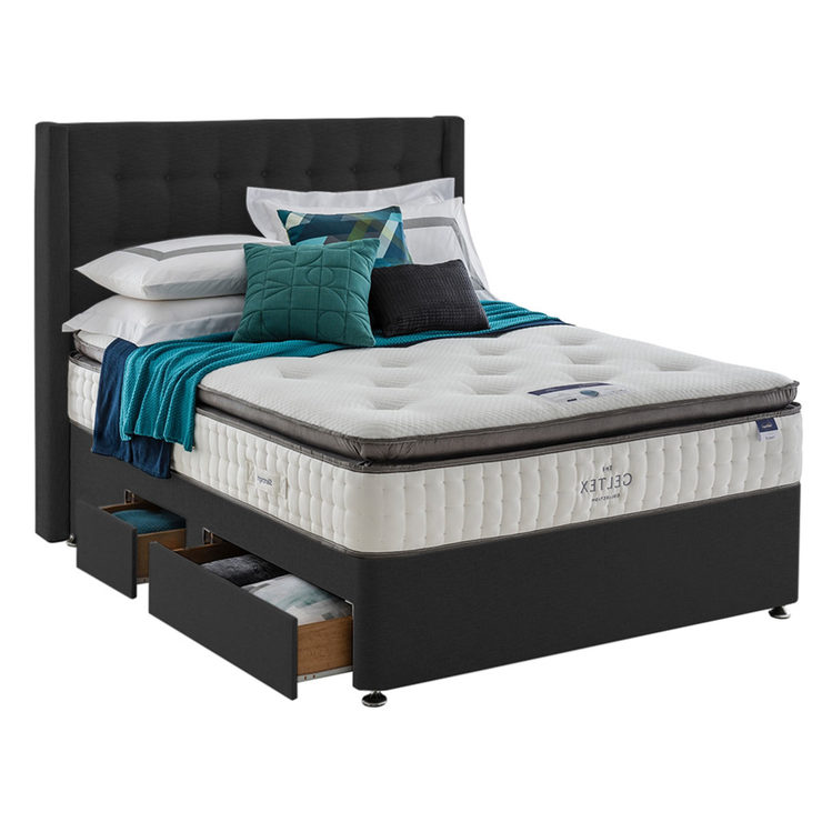 Silentnight Continental Drawer Divan Base with Bloomsbury Headboard in Ebony in 3 Sizes Silentnight Continental Drawer Divan Base with Bloomsbury Headboard in Ebony in 3 Sizes