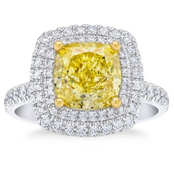 5.10ctw Cushion Cut Fancy Yellow Diamond Halo Ring, Platinum