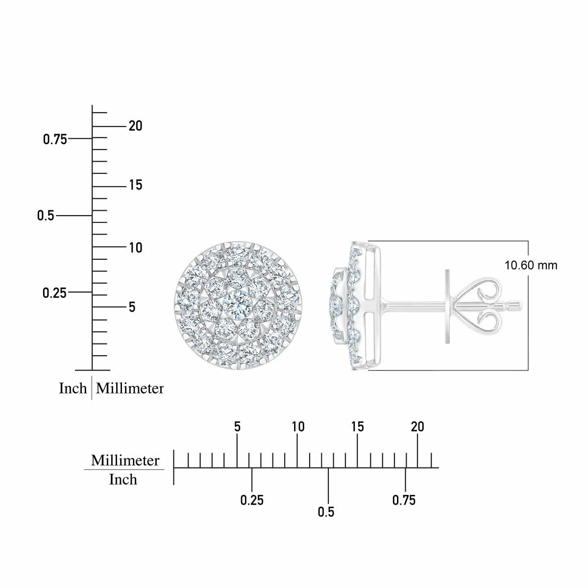 1.00ctw Round Brilliant Cut Diamond Earrings, 14ct White Gold