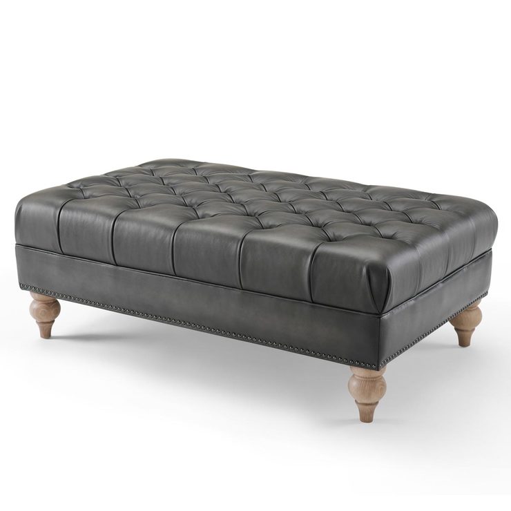 Allington Grey Leather Chesterfield Footstool Costco UK