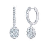 1ctw Oval Dangling Diamond Earrings, 14k White Gold