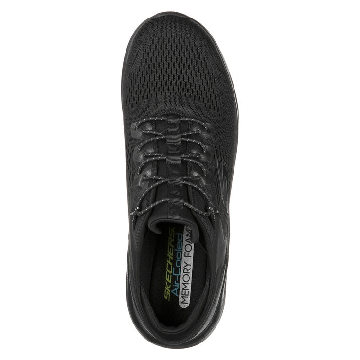 birdseye view of black shoe birdseye view of black shoe