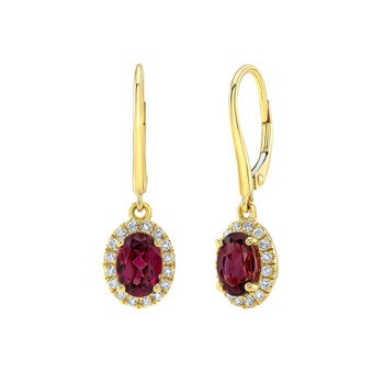 Oval Cut Garnet & 0.24ctw Diamond Earrings, 14ct Yellow Gold