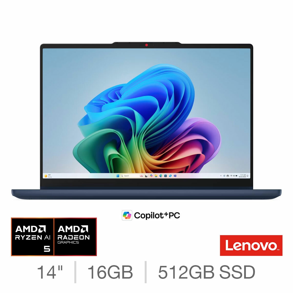 Lenovo IdeaPad 5 14AGP11 Copilot +, AMD Ryzen 5 AI, 16GB RAM, 512GB SSD, 14 Inch Convertible 2 in 1 Laptop, 83UH000UUK