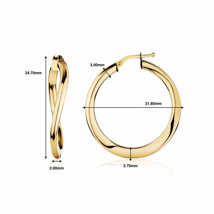 14ct Yellow Gold Shiny Twist Hoop Earrings 14ct Yellow Gold Shiny Twist Hoop Earrings
