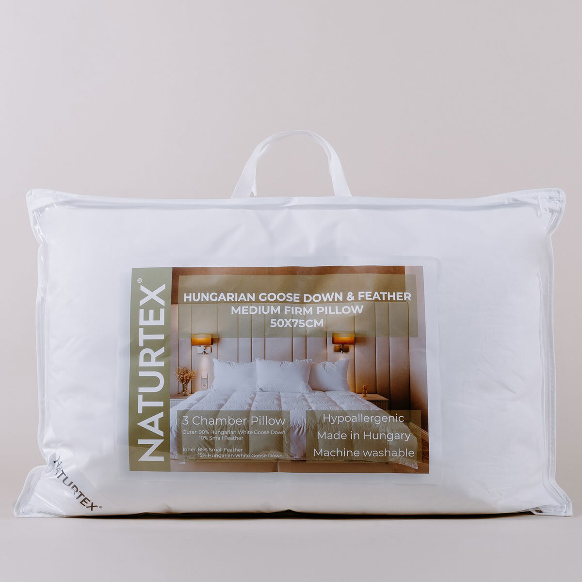Naturtex Hungarian Goose Down 3-Chamber Pillow, 50 x 75 cm