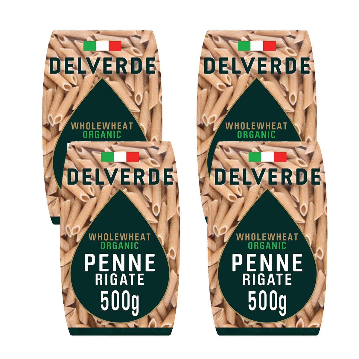 Delverde Wholewheat Organic Penne, 4 x 500g