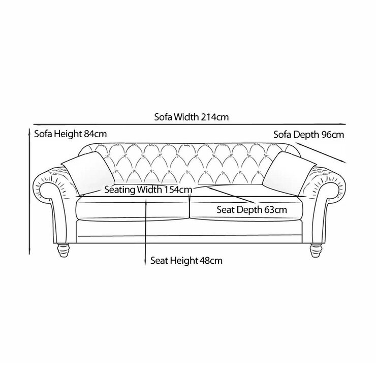 Bordeaux Button Back Blue Fabric 3 Seater Sofa