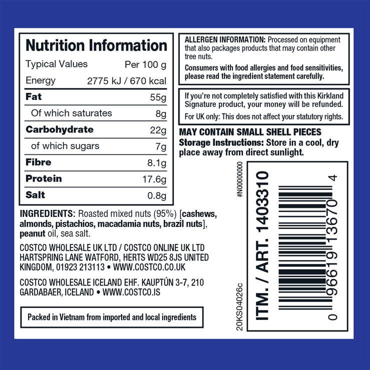 Kirkland Signature Extra Fancy Mixed Nuts, 1.13kg Costco UK