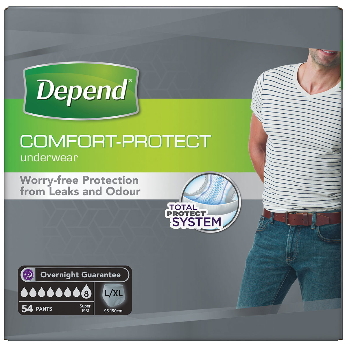 Fresh Protection Men Incontinence Underwear Overnight, Small-Medium Grey,  16 units