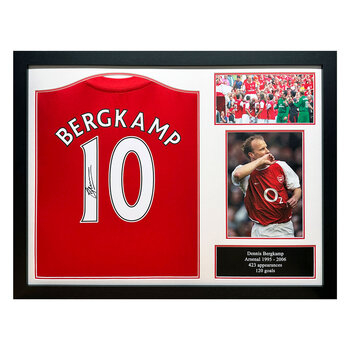 Dennis Bergkamp Signed Framed Arsenal Retro Shirt