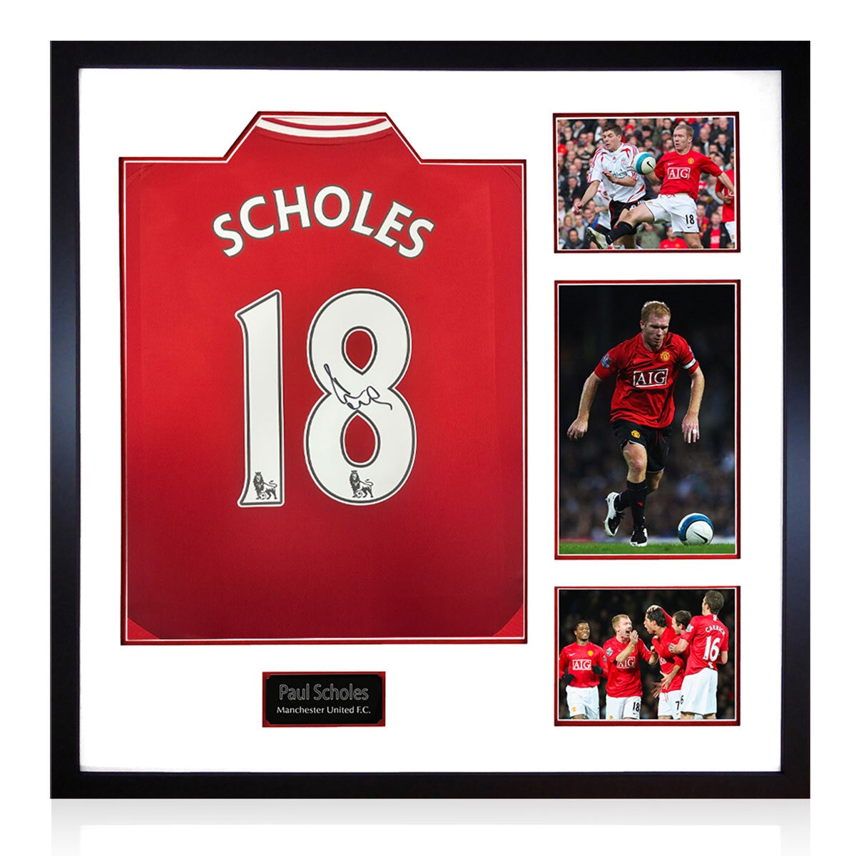 Paul Scholes MUFC Premier League Signed Framed Shirt, including 3 Photos