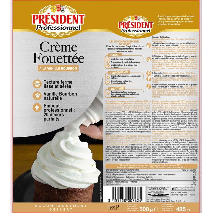 Label for Tin of President Professionael Squirty Cream