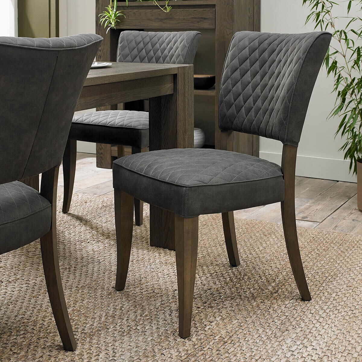 Bentley Designs Belgarave Dark Grey Diamond Stiched Fabric Chairs