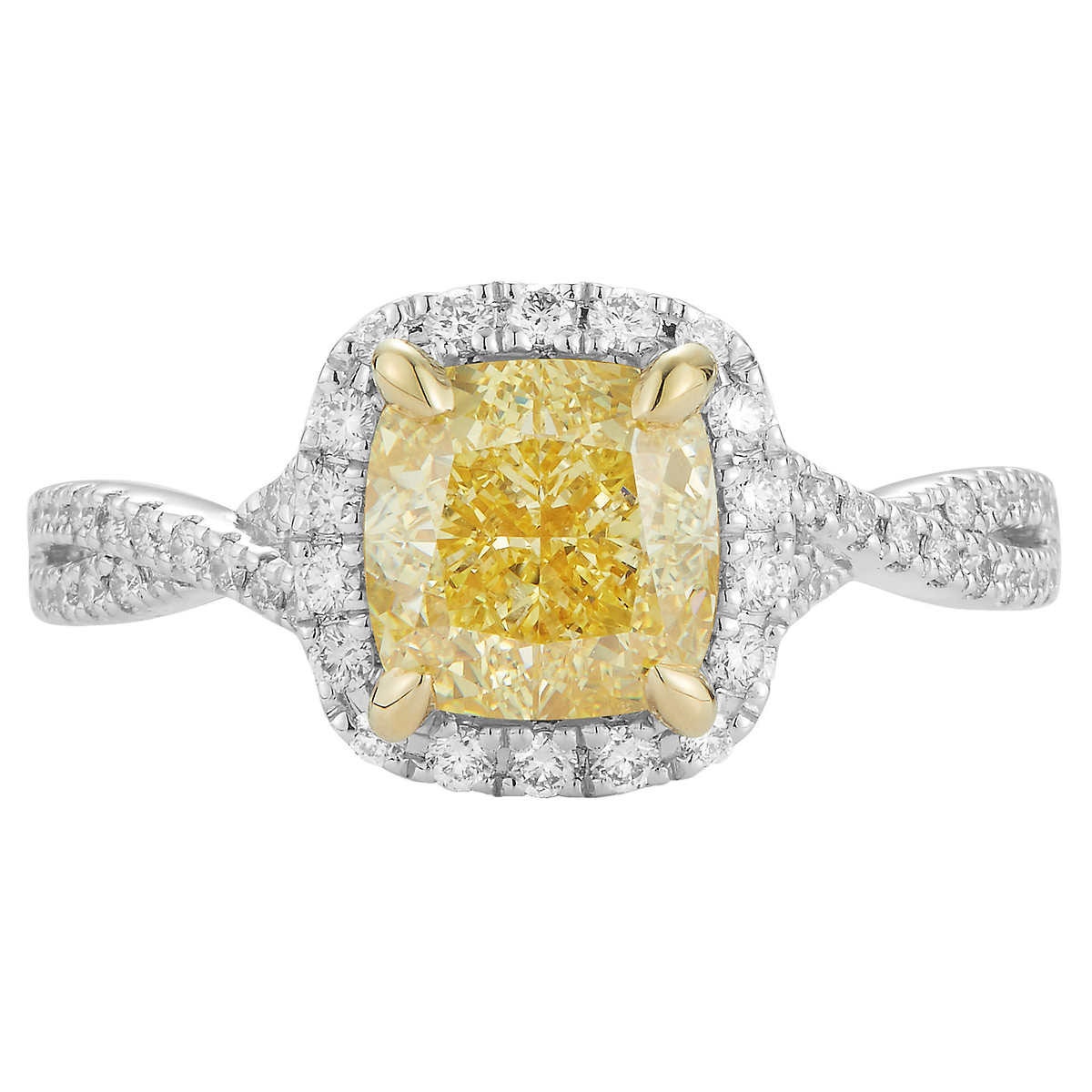 2.42ctw Cushion Cut Fancy Intense Yellow Diamond Ring, Platinum Costco UK