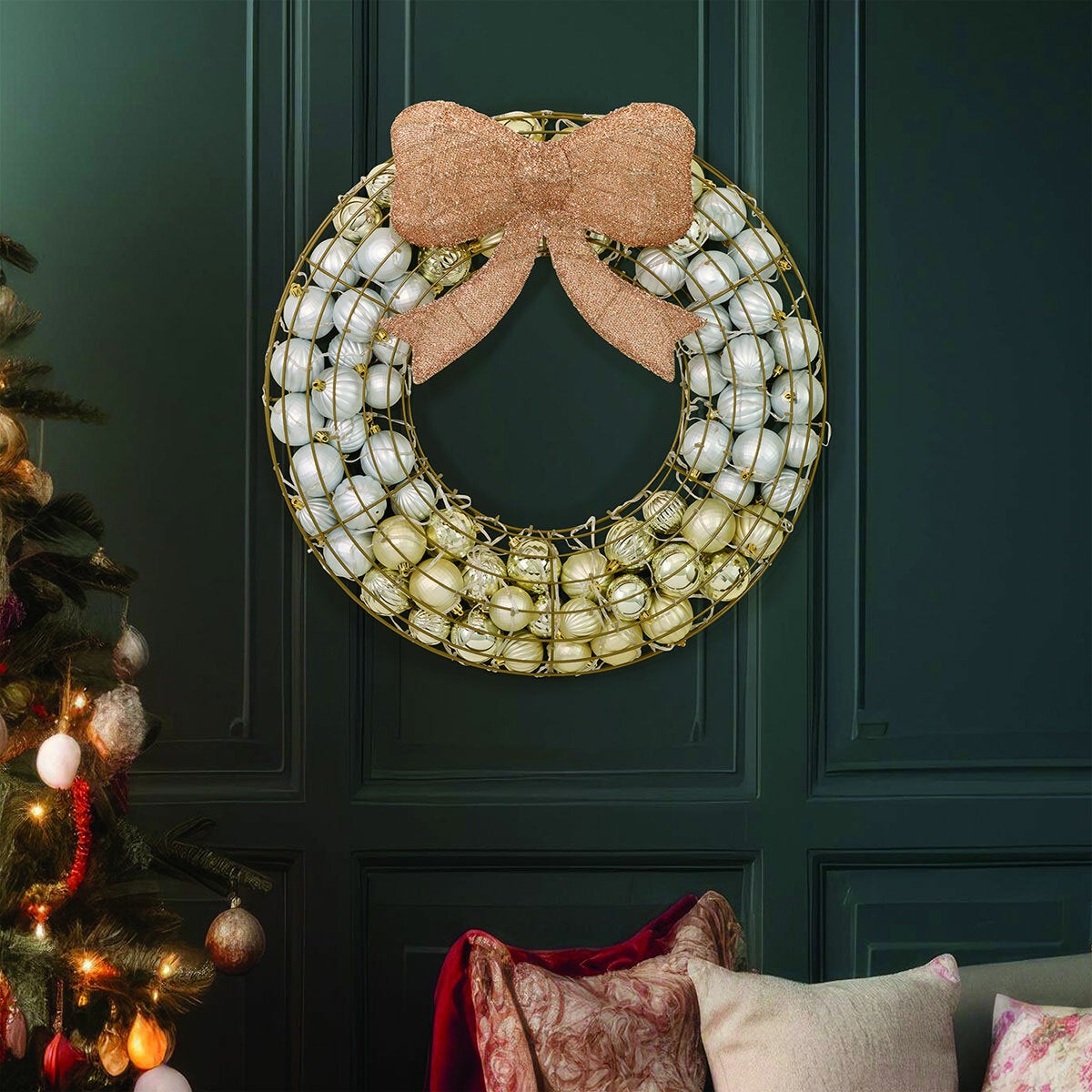 24 Inch Ornament Wreath With LED Lights