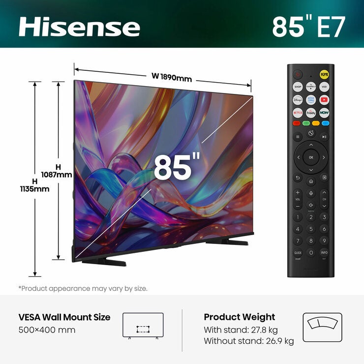 Buy Hisense 85E7STUK 85 Inch QLED HD Smart TV at Costco.co.uk