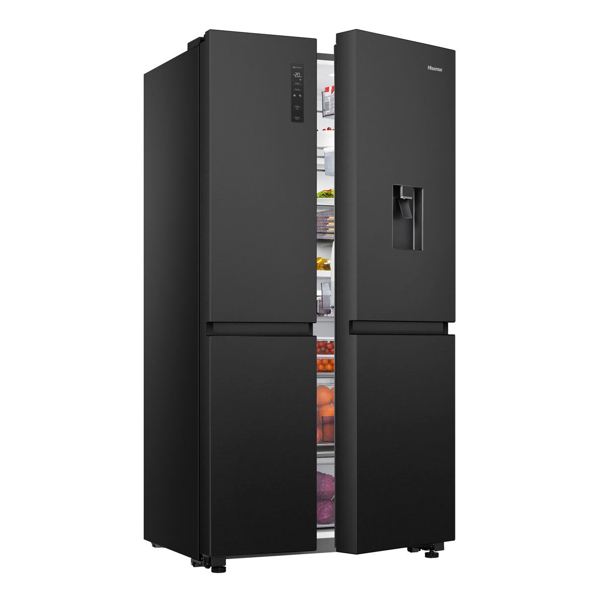 Hisense RS840N4WCE, Side by Side Fridge Freezer with Non Plumbed Water Dispenser, E Rated in Black