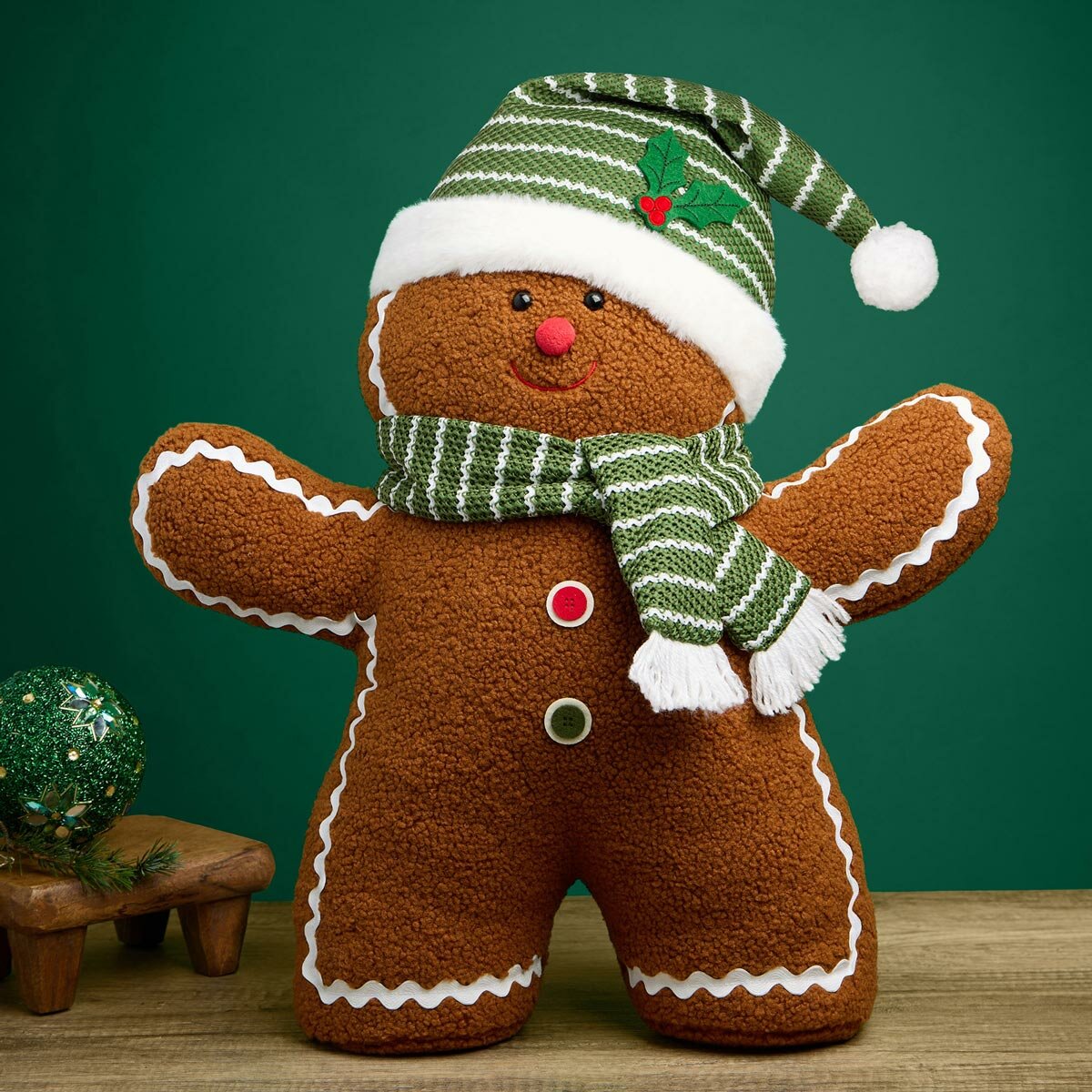 22 inch Gingerbread Plush With Green Santa hat