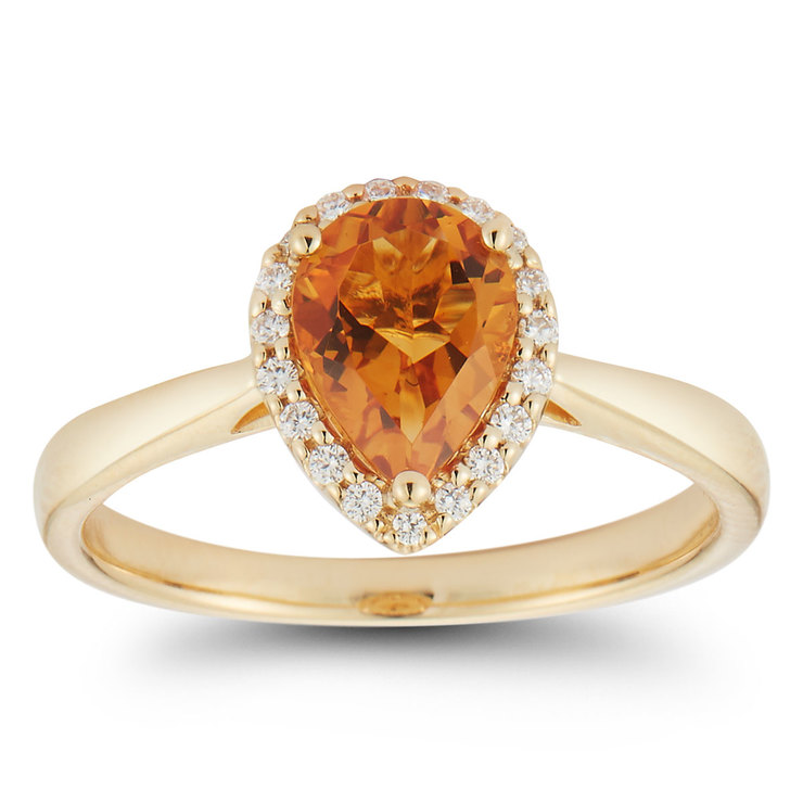 1.00ct Pear Cut Citrine and 0.12ctw Diamond Ring, 18ct Yellow Gold ...