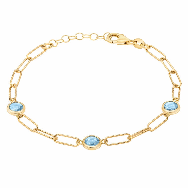 Round Cut Aquamarine Paperclip Bracelet, 14ct Yellow Gold Round Cut Aquamarine Paperclip Bracelet, 14ct Yellow Gold