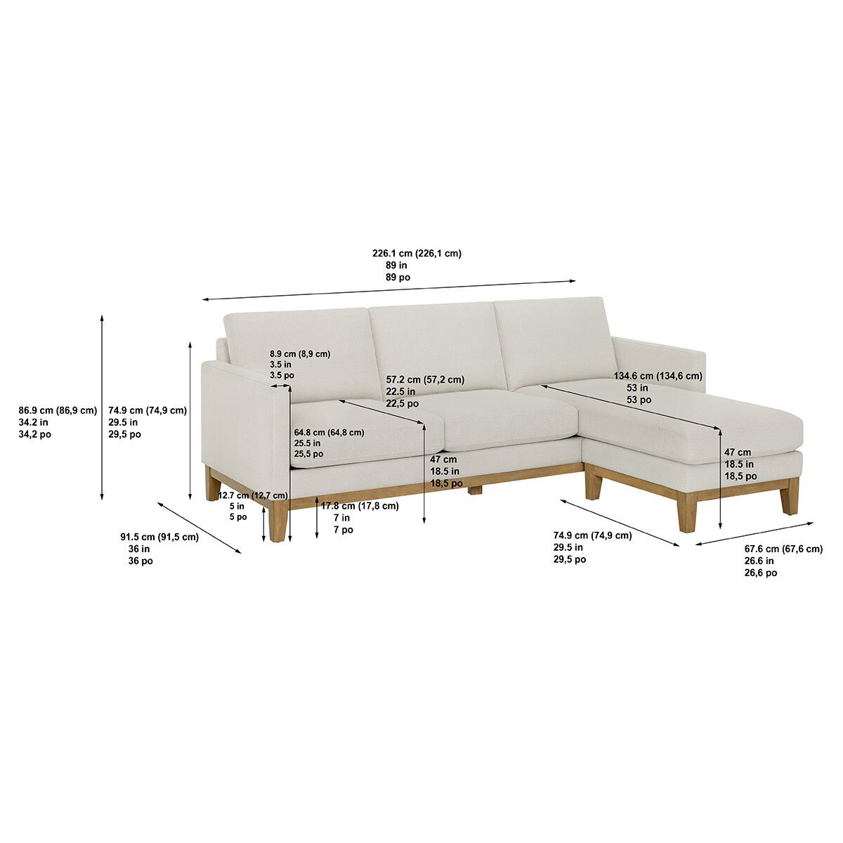 Henredon Murphy Cream Fabric Corner Sofa with Reversible Chaise
