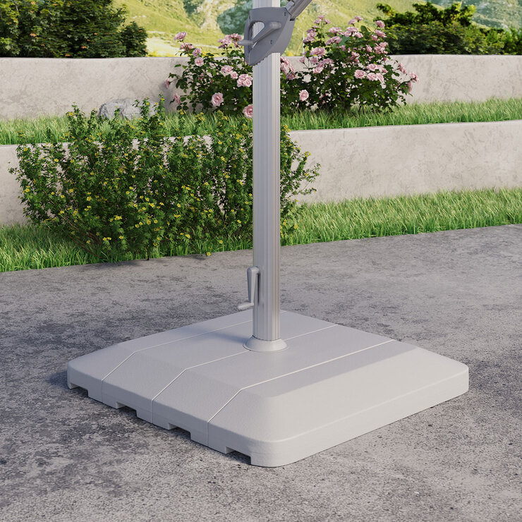 Seasons Sentry 13ft (4m) Solar LED Anodized Round Cantilever Umbrella with Base in Beige