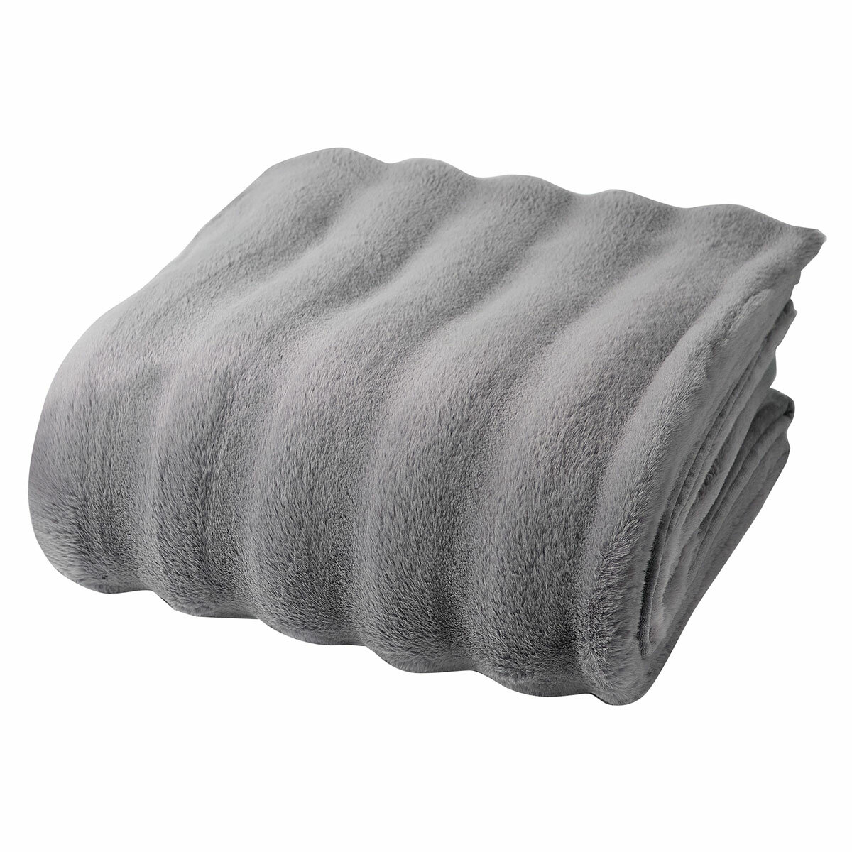 Colour Your Home Stripe Faux Rabbit Fur Blanket in Grey, 248 x 233cm