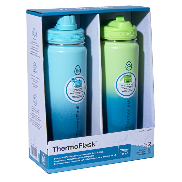 Thermoflask 2 Pack Water Bottle 24oz Ocean Waves & Lemonade
