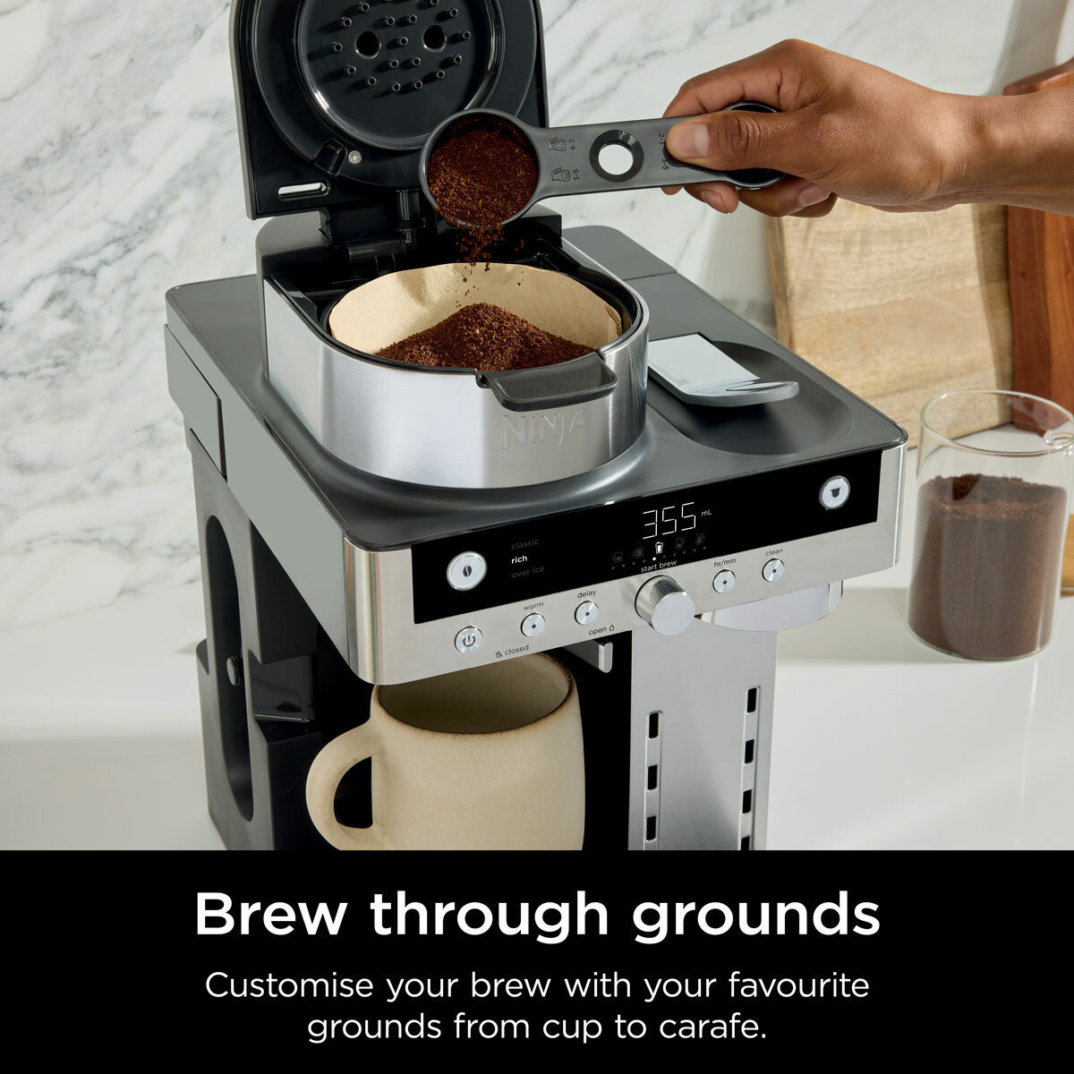 Lifestyle image of ground coffee used on Ninja Prestige Dualbrew System Lifestyle image of ground coffee used on Ninja Prestige Dualbrew System