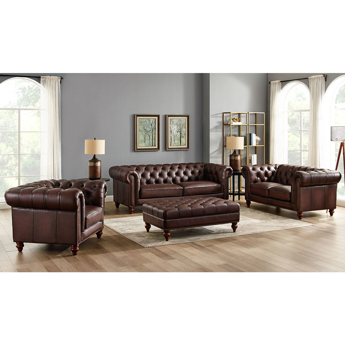 Allington Brown Leather Chesterfield Footstool