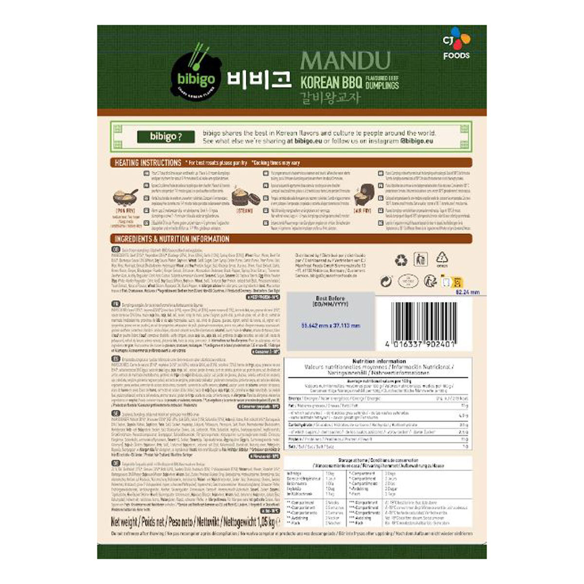 Bibigo Korean BBQ Beef Dumplings, 1.05kg